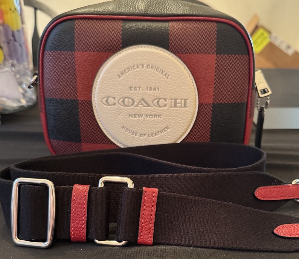Coach Dempsey Camera Bag Buffalo Plaid Print Crossbody